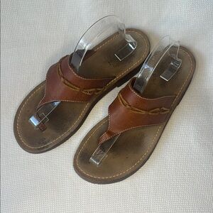 LL Bean Leather Upper Flip Flop Thong Brown Sandals size 11B